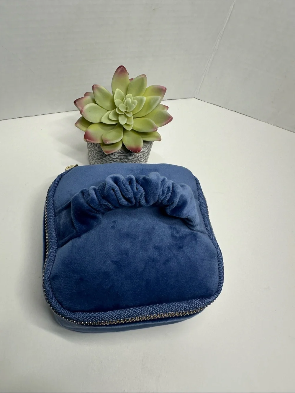 a new day Blue Velvet Scrunch-Handle Cosmetic Case